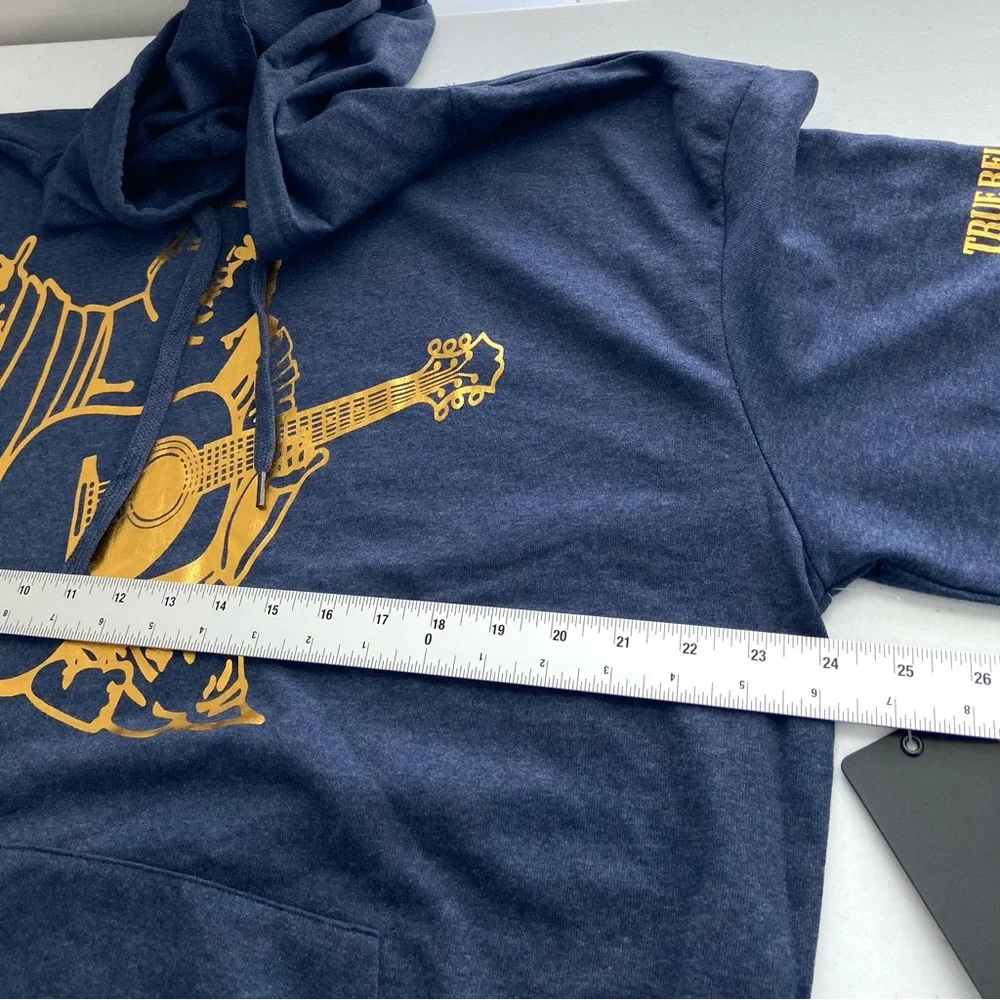 True Religion Hoodie Men’s XL Blue/Gold Logo Long Sleeve Graphic Print‎